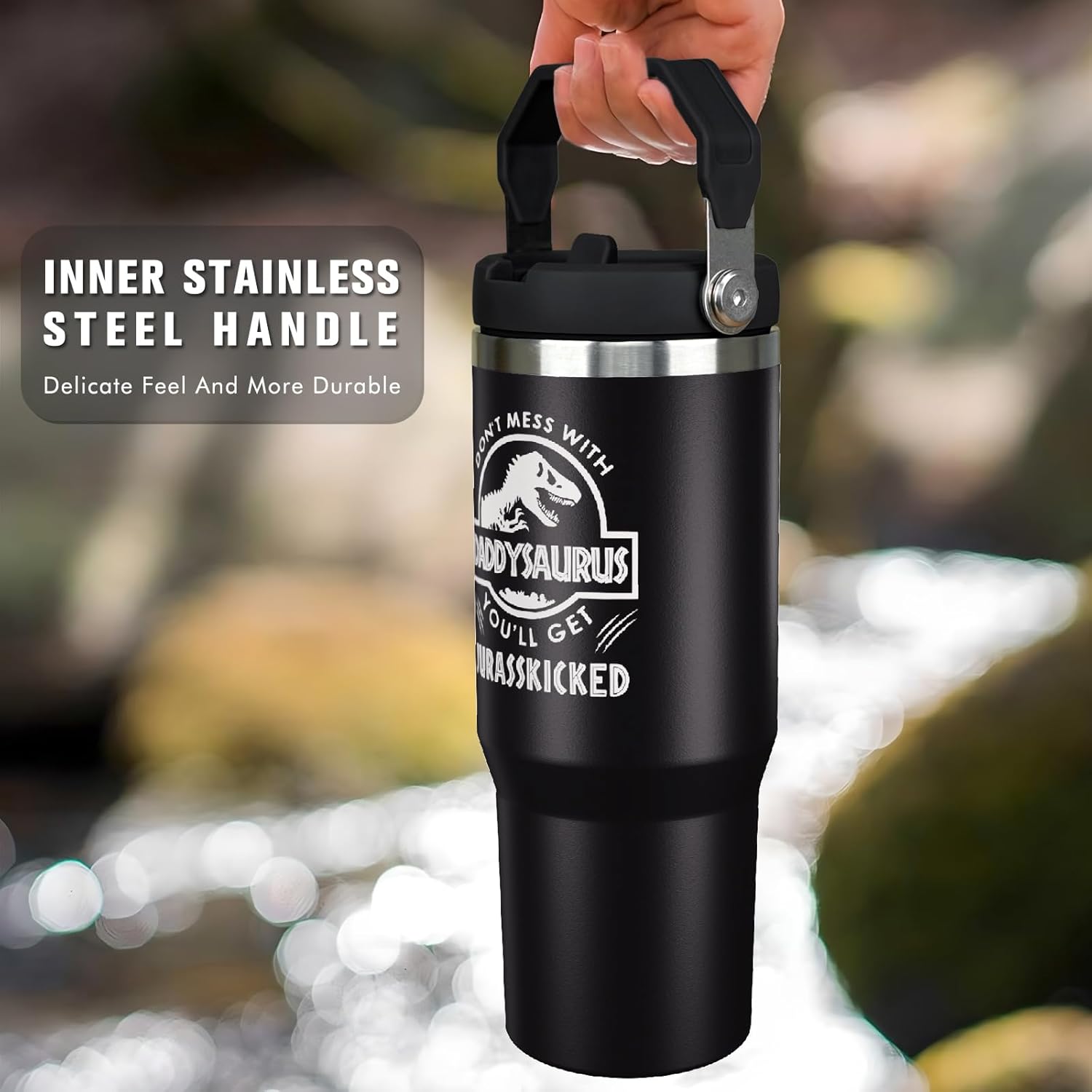 Father's Day Gifts for Dad - 30 oz Tumbler with Handle and Straw, Vacuum Insulated Water Bottle Stainless Steel, Leak Proof Travel Mug Proud Papa Cup for Men Birthday Christmas Gift from Daughter Son - Image 5