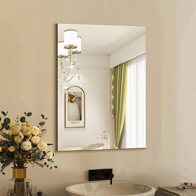 Mirrorons Miroir mural, 20" x 28" Miroir Vanity, Miroir de salle de bains rectangle, Miroirs pour la chambre à coucher de salle d'eau murale, Miroir sans cadre avec bord poli, Pendules horizontales & Vertical