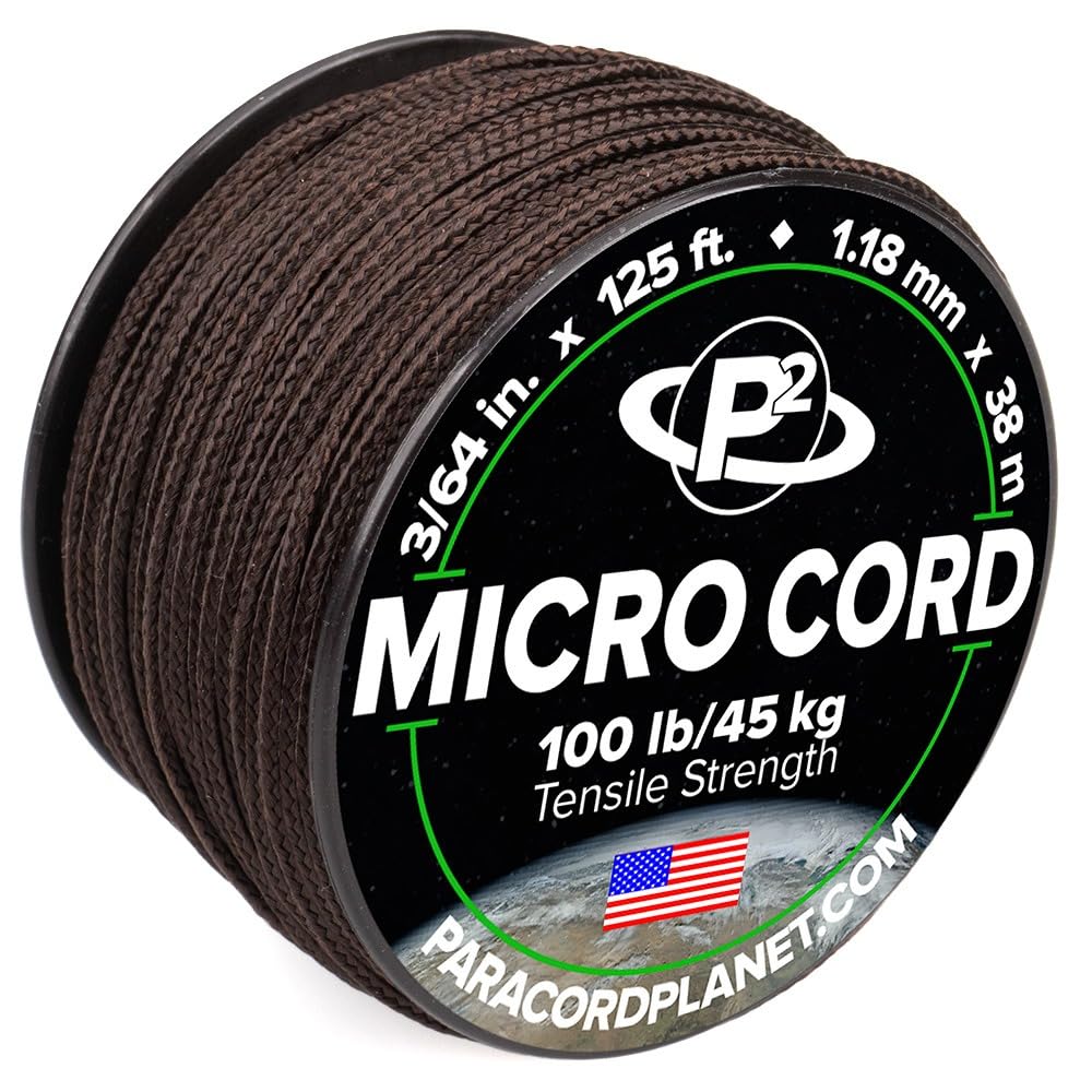 Paracord Planet Micro Paracord โ Thin Braided Cord for Crafting, Fishing, and DIY Projects in 38m Spools โ Brown