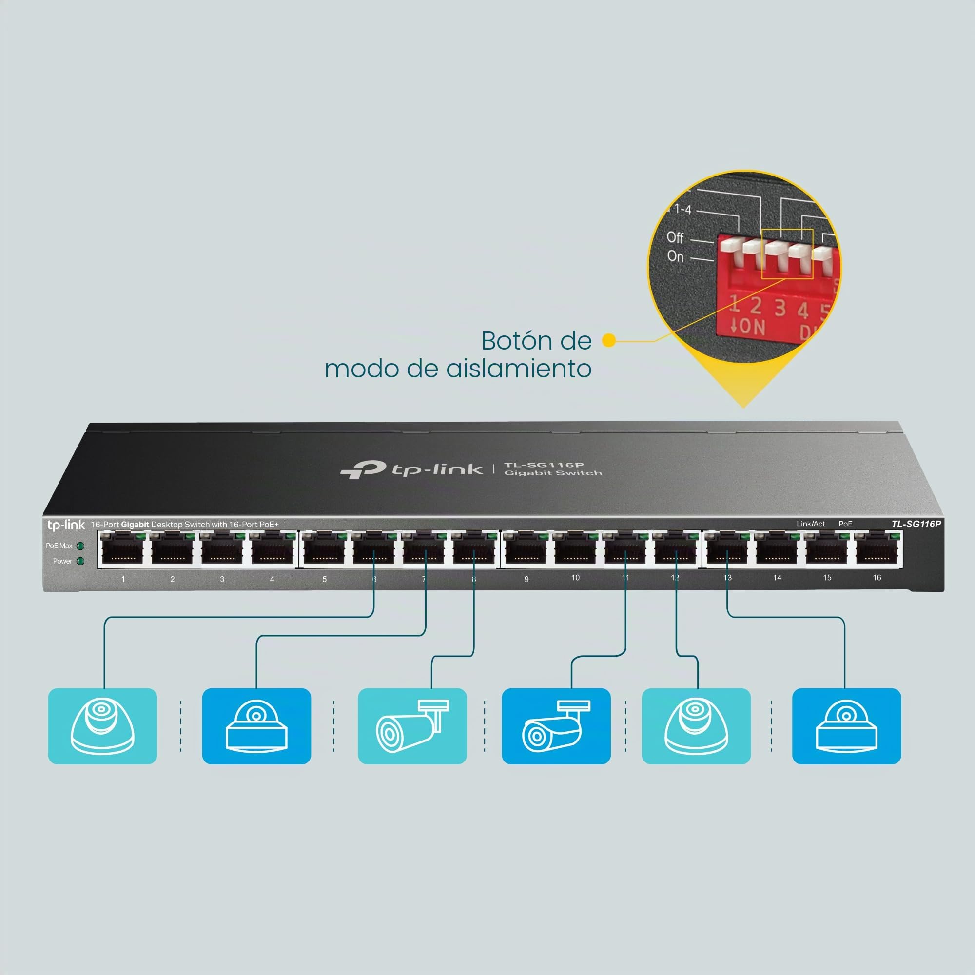 TP-Link TL-SG116P switch No administrado Gigabit Ethernet (10/100/1000) Energía sobre Ethernet (PoE) Negro