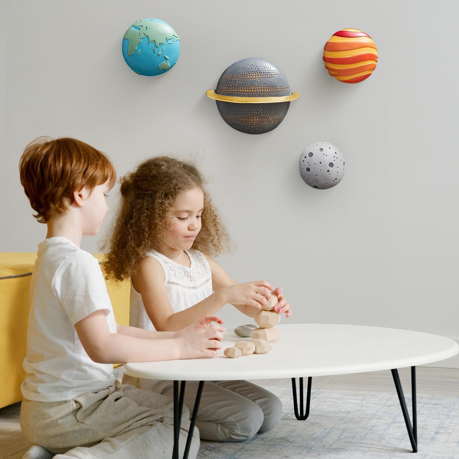 4Pcs Outer Space Planets Wall Decor - Modern 3D Wall Sculptures for Living Room & Bedroom - Solar System Decorations