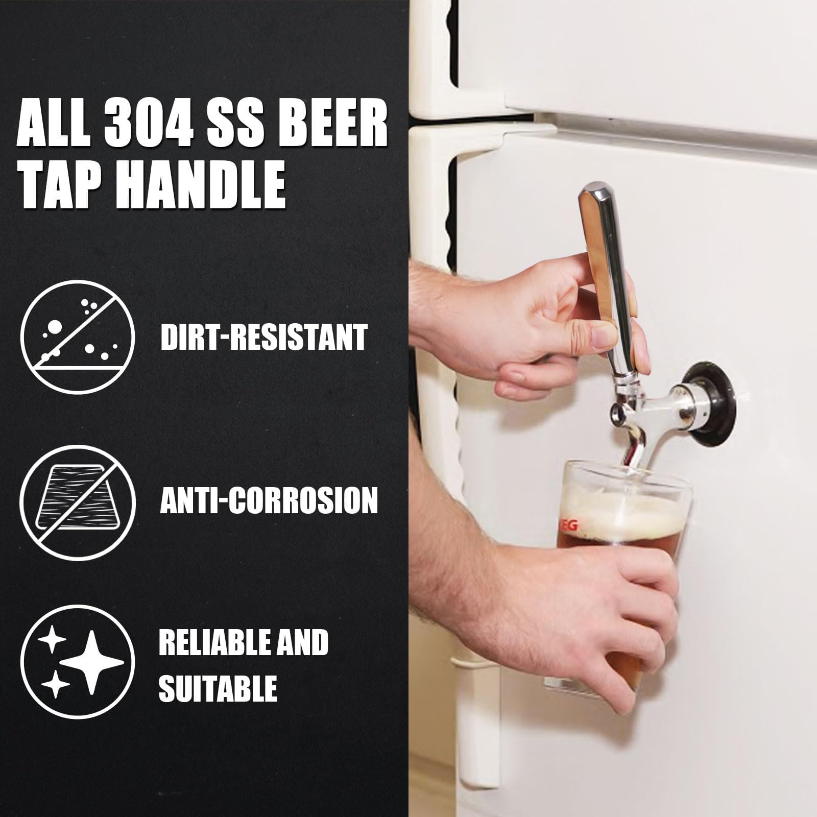 MRbrew Beer Tap Handle 2 PCS, Upgraded Beer Faucet Handle 304 Stainless Steel Beer Keg Tap Handle Commercial Standard 3/8”Threading Kegerator Tap Handle for Kegerator Tower Stout Nitro Tap Draft Beer