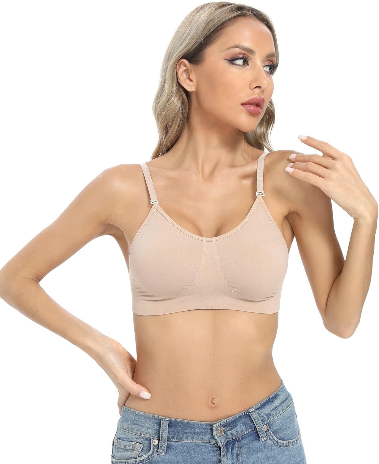 OBICUM Backless Clear Back Bra Convertible Wireless Dance Bra Unpadded Adjustable Straps Low Back - Image 4