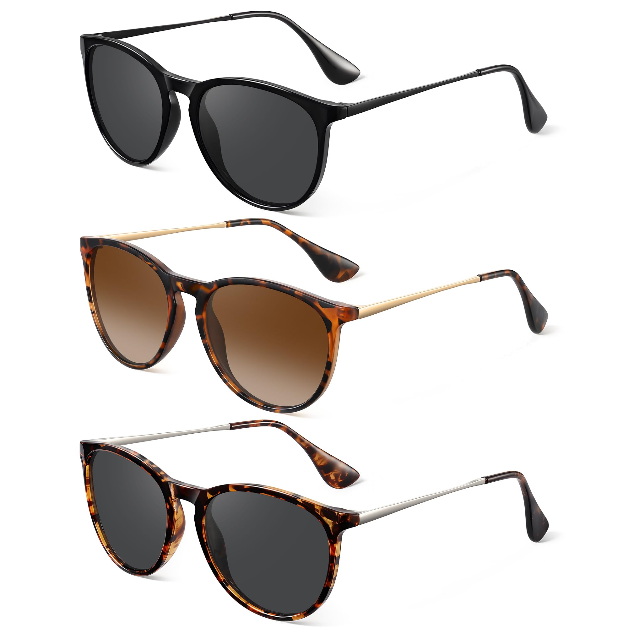Vcarsian Vintage Round Polarized Sunglasses 3-Pack