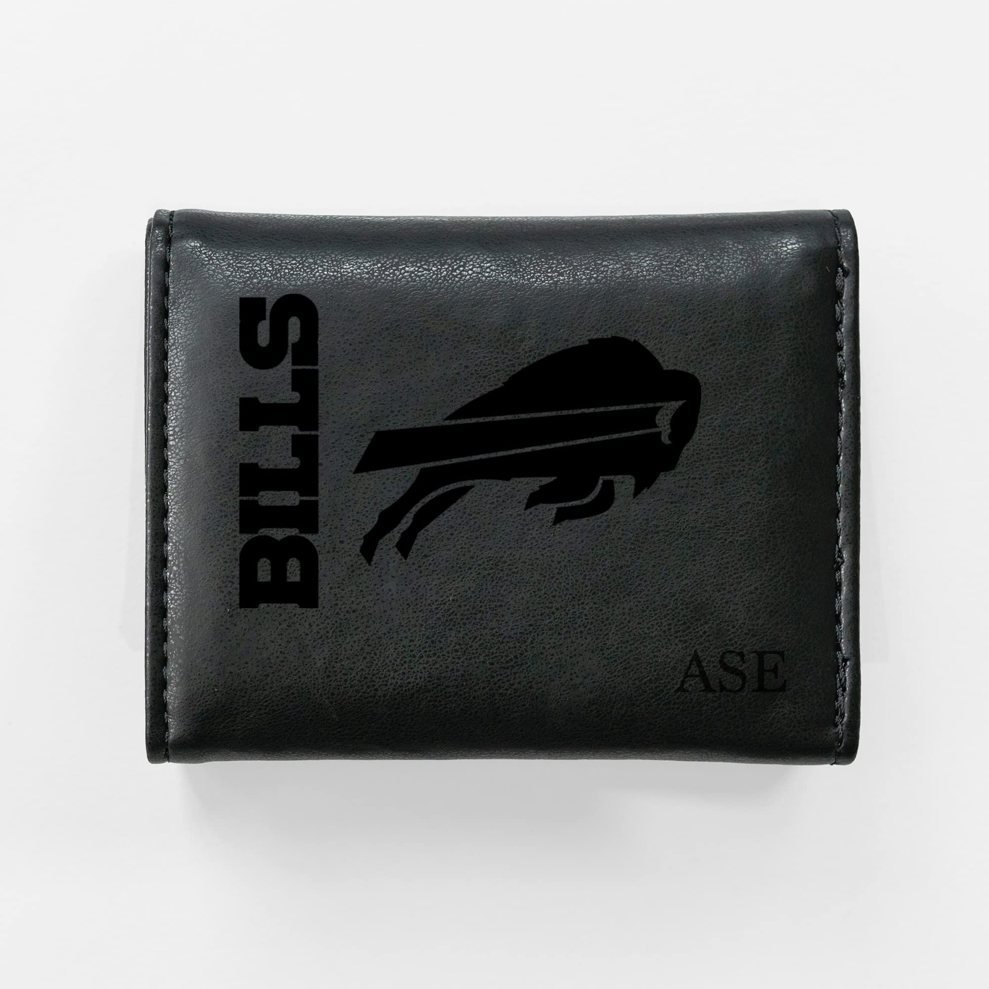 Rico Industries NFL Football Buffalo Bills Black Personalized-Custom Laser Engraved Tri-fold Wallet - Slim Wallet