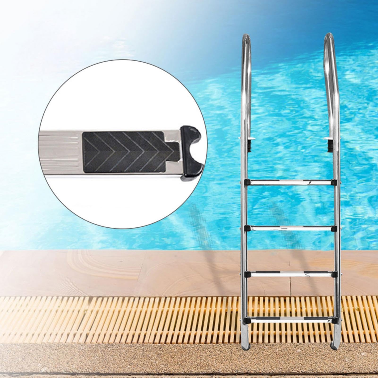 Scaletta per piscina fuori terra - per piscina in acciaio | di ricambio per piscina, ingresso e uscita con 2 viti per piscine rialzate e interrate,