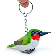 Selsela Hummingbird Wooden Keychain Hand-Carved Miniature Bird Charm, Colorful Ring Clip Accessory, Handmade Figurine for Nature Lovers & Small Animal Collectors