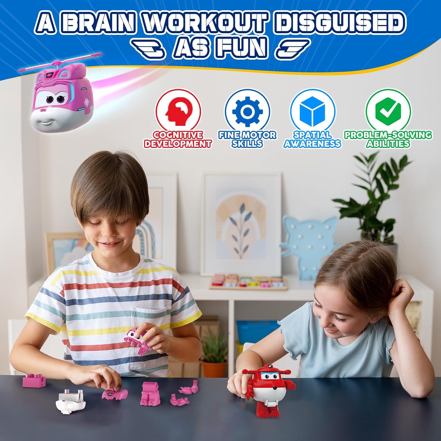 Super Wings Building Blocks, Jett & Dizzy 2-in-1 Airplane and Rescue Bots Building Toys, Transformable Building Blocks for Toddlers Kids Ages 3 4 5 6 7