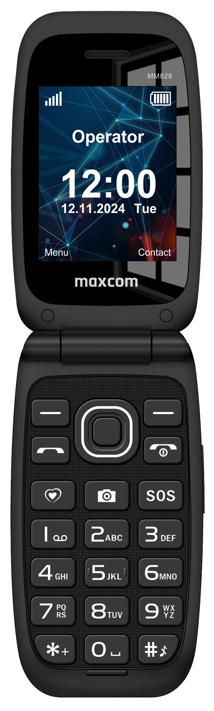 MAXCOM MM828 - Telefono cellulare 4G per anziani con flip cover, tasti e icone grandi, pulsante SOS, 8 contatti di chiamata rapida, chiamata diretta, schermo 2,4", MAXCOM MM828