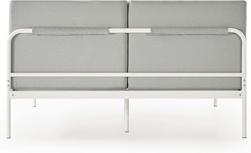 Miniatura 5 de Mellow Maggie - Cama de plataforma de metal con cabecera tapizada con cojín, listones de acero, fácil montaje, gris cielo, tamaño Queen Gris (Sky