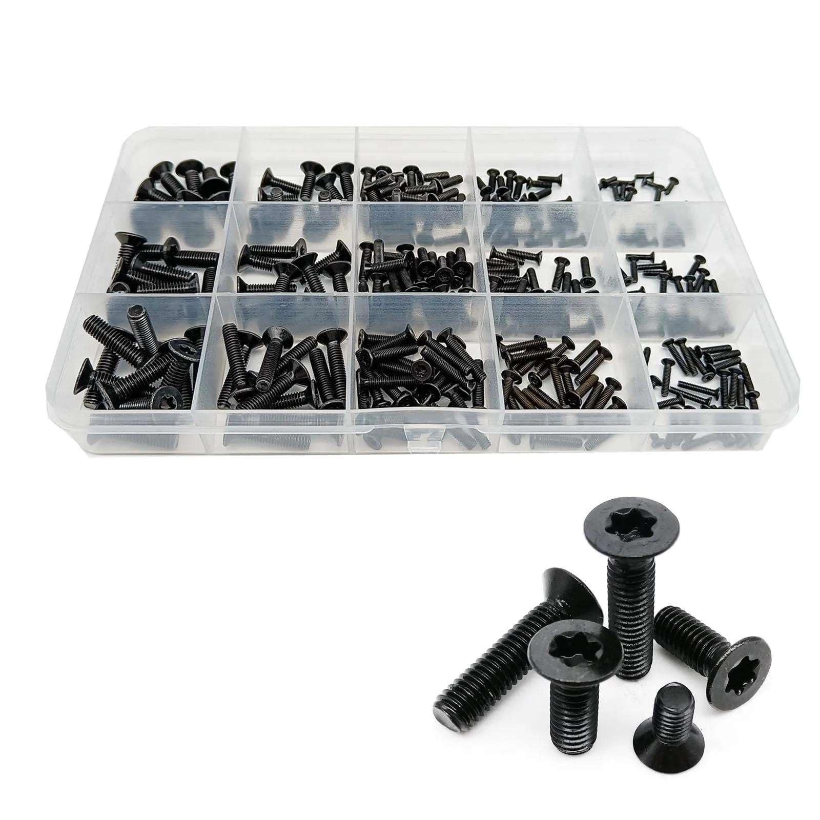 Mix M2 M2.5 M3 M4 M5 Negro Seis lóbulos Torx Tornillo de Cabeza avellanada Plana Juego de Pernos de Juego de Caja