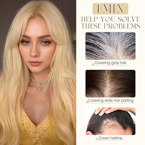 Miniatura 6 de Cubierta de cabello humano con clip de 360 para mujer, rubio decolorado, piezas de cabello para uso diario, ligero e invisible (rubio blanqueado)