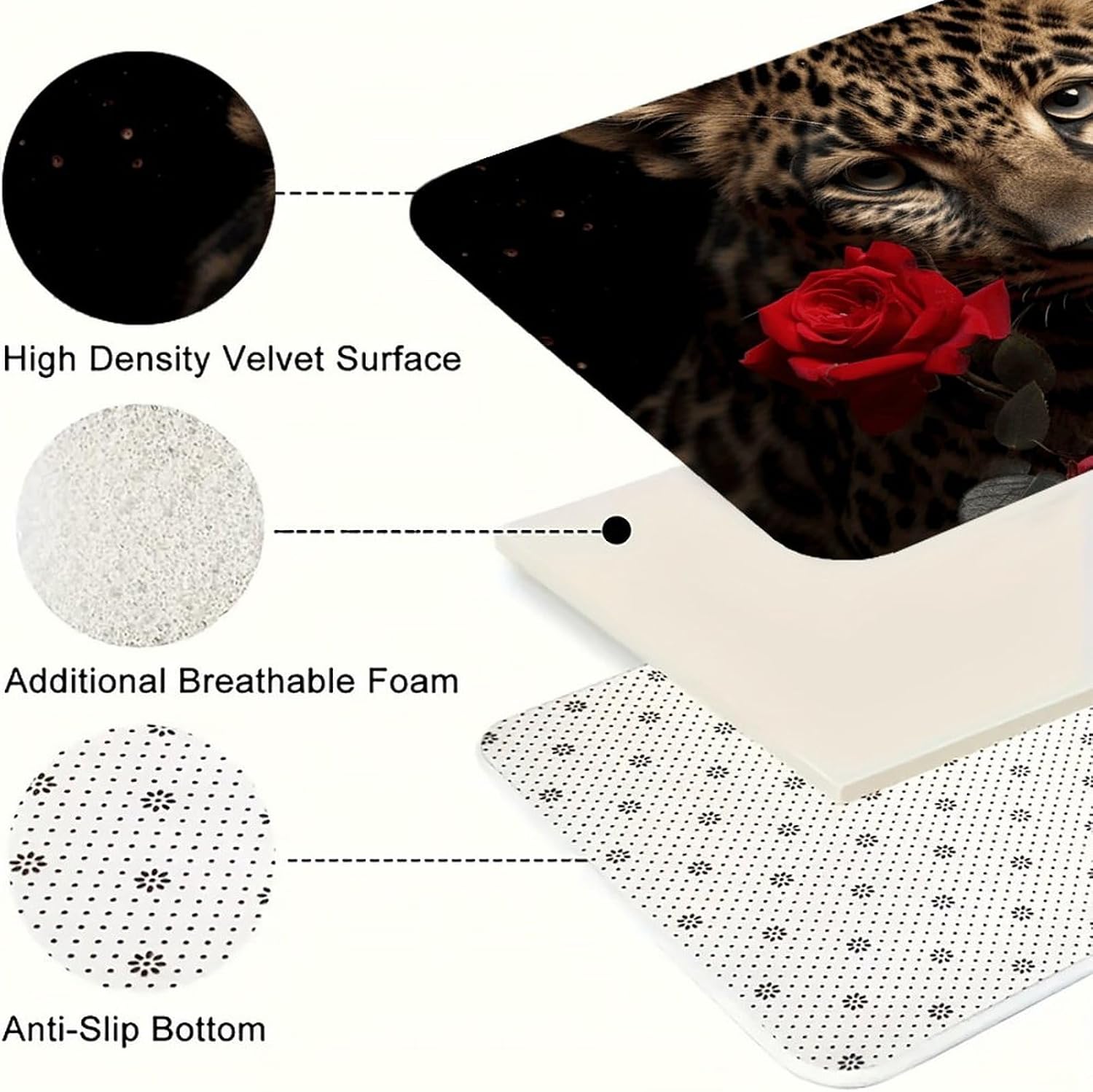 Kitchen Rugs and Mats Set of 2, Rose Leopard Printed Kitchen Rug,Non-Skid Washable Kitchen Mats for Floor, 17"x 47"+16"x 24"