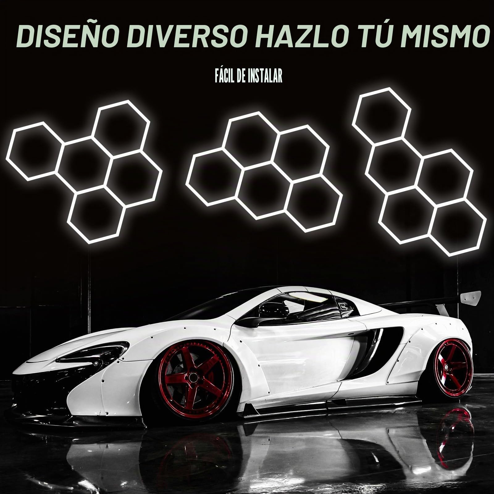 Luces LED Hexagonales Para Garaje, Techo LED De Nido De Abeja De 6500 K, Tubo De Luz De Mayor Tamaño, Luces De Anillo Hexagonales Para Taller, Taller De Detalles De Automóviles 14 HEX