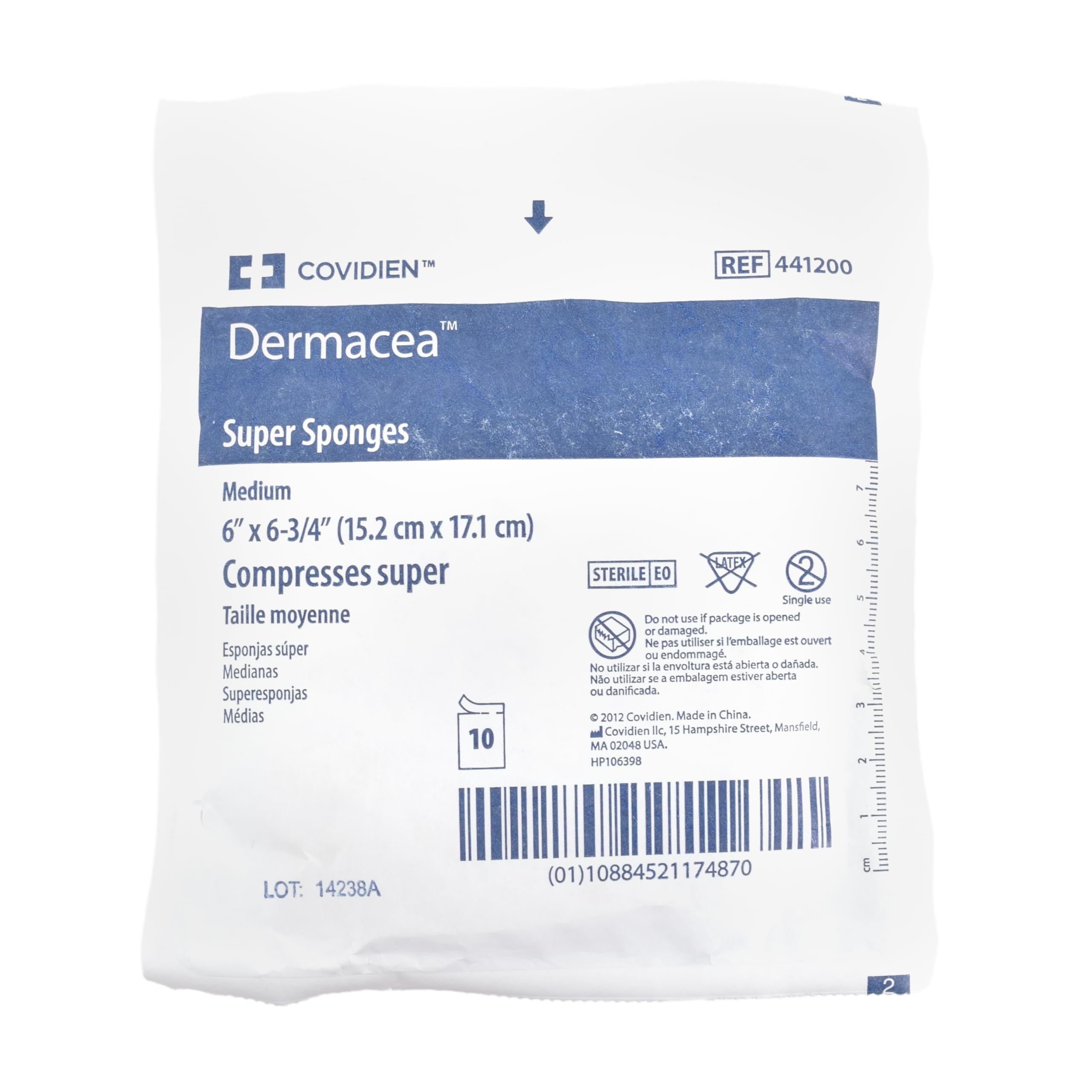 Cardinal Health™ Dermacea™ - Spugna in garza super lanuginosa, media, sterile, 15 x 17 cm, 441200, confezione da 480