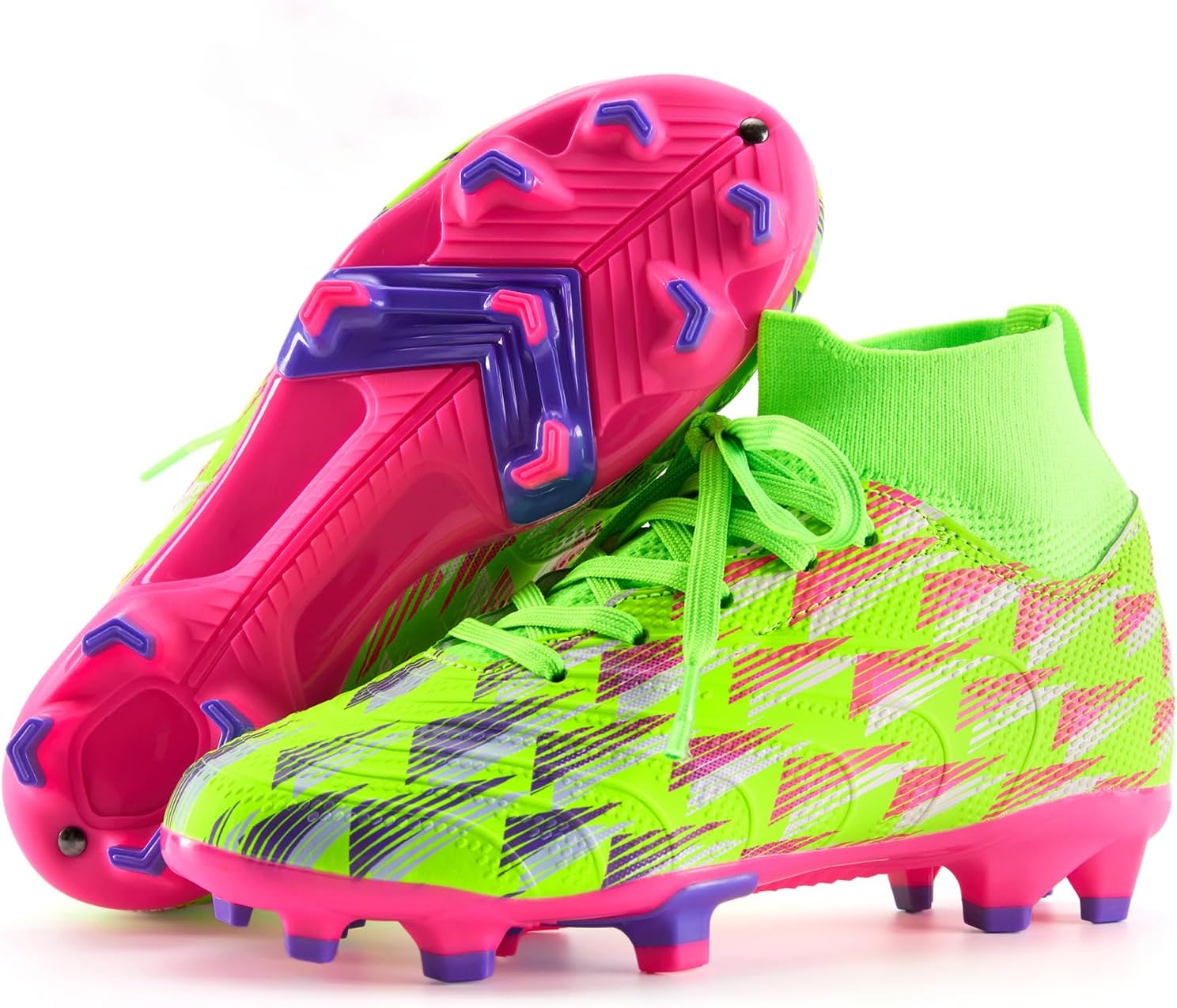 PATPAT Kids Soccer Cleats–Boys Girls High Top Outdoor Firm Ground and Turf Football Training Shoes