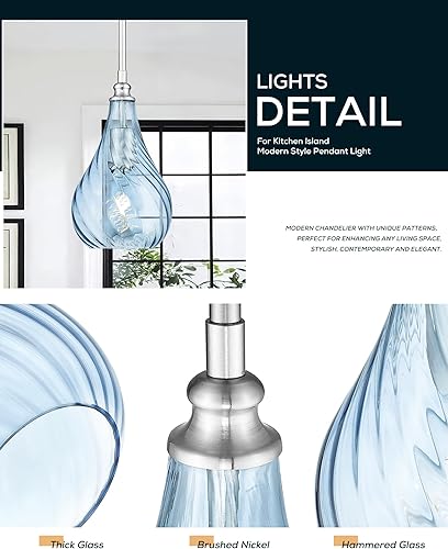 Miniatura 2 de TENGXIN Paquete de 2 lámparas colgantes de cocina sobre isla de 6 pulgadas, colgantes colgantes, lámpara colgante de vidrio a rayas con acabado