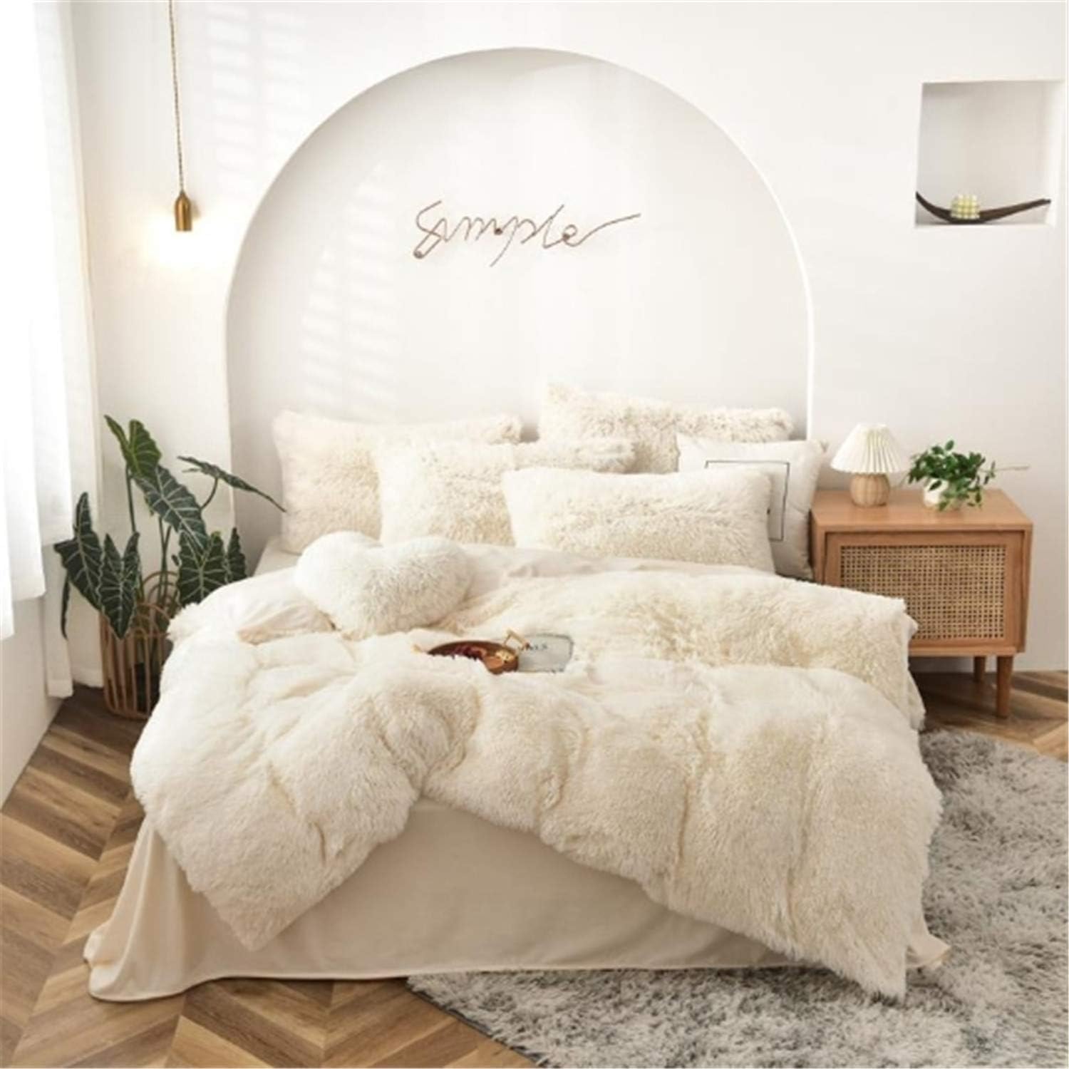 Lotus Karen Shaggy Duvet Cover Set Super Soft Fuzzy Faux Fur 3 Piece Comforter Cover Set Elegant Cozy Flannel/Velvet Full Size Quilt Cover Set