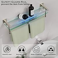 Vista 4 de 24-Inch Modern Wall-Mounted Bathroom Glass Shelf with 1 Shelf, Brushed Nickel, 1 Towel Bar, 45 lbs Weight Capacity