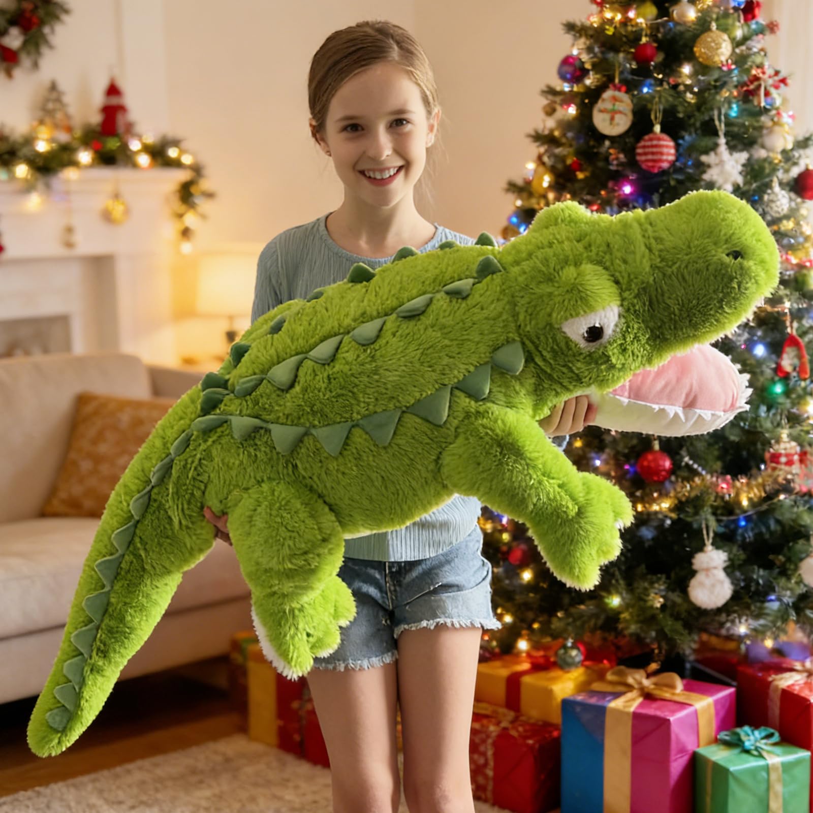 KERTA 51 inch Giant Alligator Stuffed Animal, Hugging 4ft Large Alligator Plush Body Pillow, Soft Stuffed Crocodile Plush Toy Birthday Valentine's Day Gift for Girls Boys 3