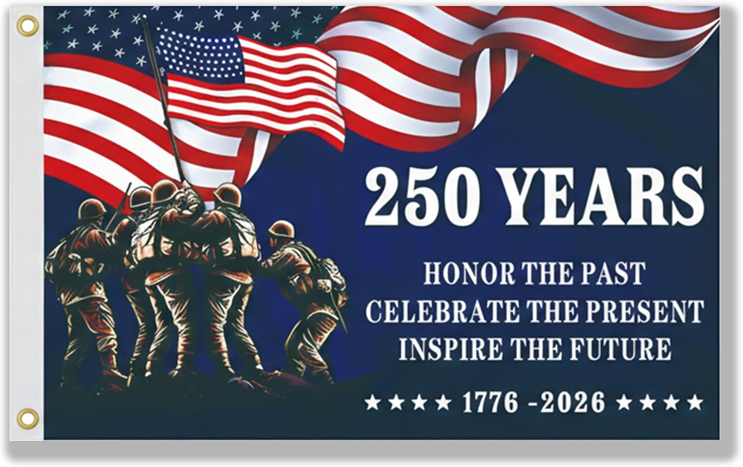 250 Years Commemorative Flag, 1776-2026 Semiquincentennial American Flag with Soldiers Design, USA 250 Flags 3x5 Ft, Double-Sided, UV Fade Resistant, Brass Grommets, Outdoor Patriotic Decoration