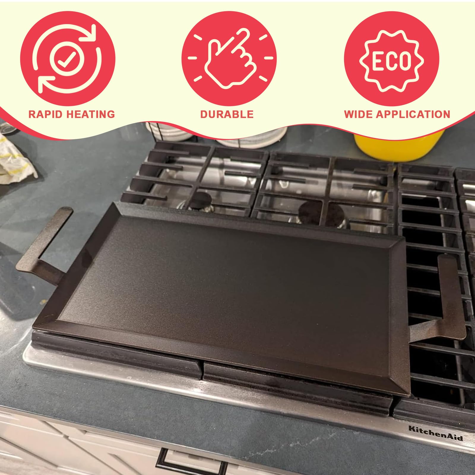Plancha universal de acero al carbono para parrilla de gas, sartén para estufa, horno de estufa versátil, placa de inducción, placa superior plana para Charbroil, etc. Parrilla de gas y carbón de 24 x 5
