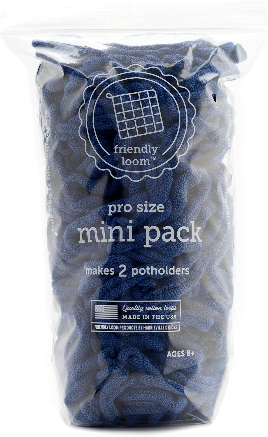 Harrisville Designs Friendly Loom Potholder Cotton Loops 10 Inch Pro Size Loops Make 2 Potholders, Weaving Crafts for Kids and Adults-Blue