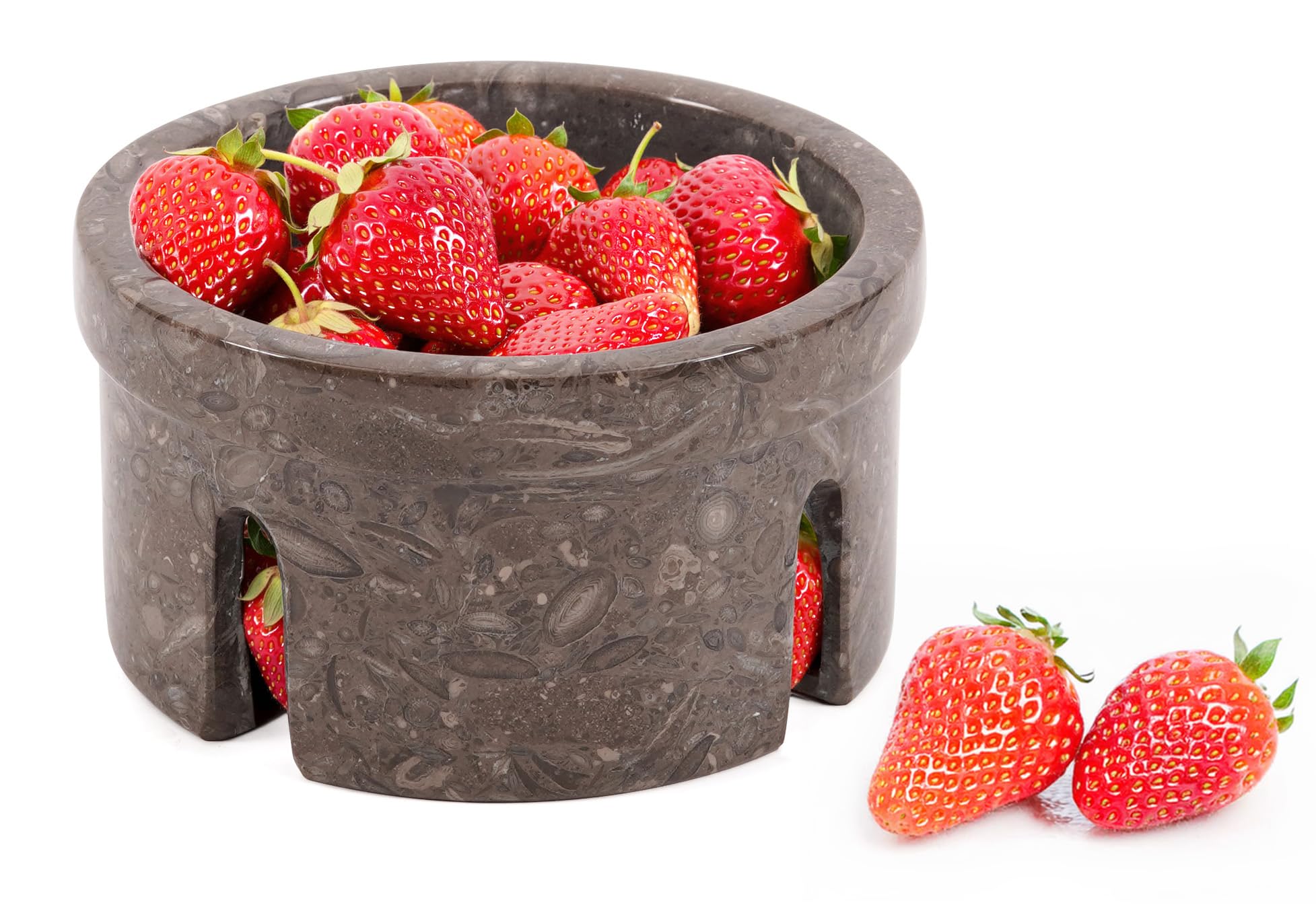 EARTHEN CRAFTS Marmor-Beerenschale, handgefertigt, rund, ozeanischer Stein, Obstkorb mit Löchern für Küchentheke und Dekoration, 14 x 7,6 cm Küche, Haushalt & Wohnen