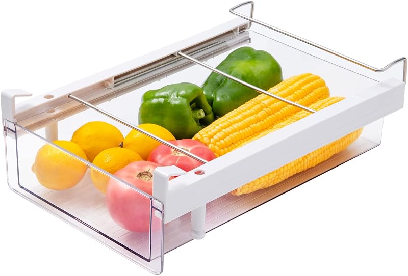 Refrigerator Organizer Drawer,Plastic Fridge Drawer With Handle Pull Out Fridge Bins Organizer, Extra-Long Stretch 19.5",Cheese, Deli Meat, Drinks, Fruit, Vegetable