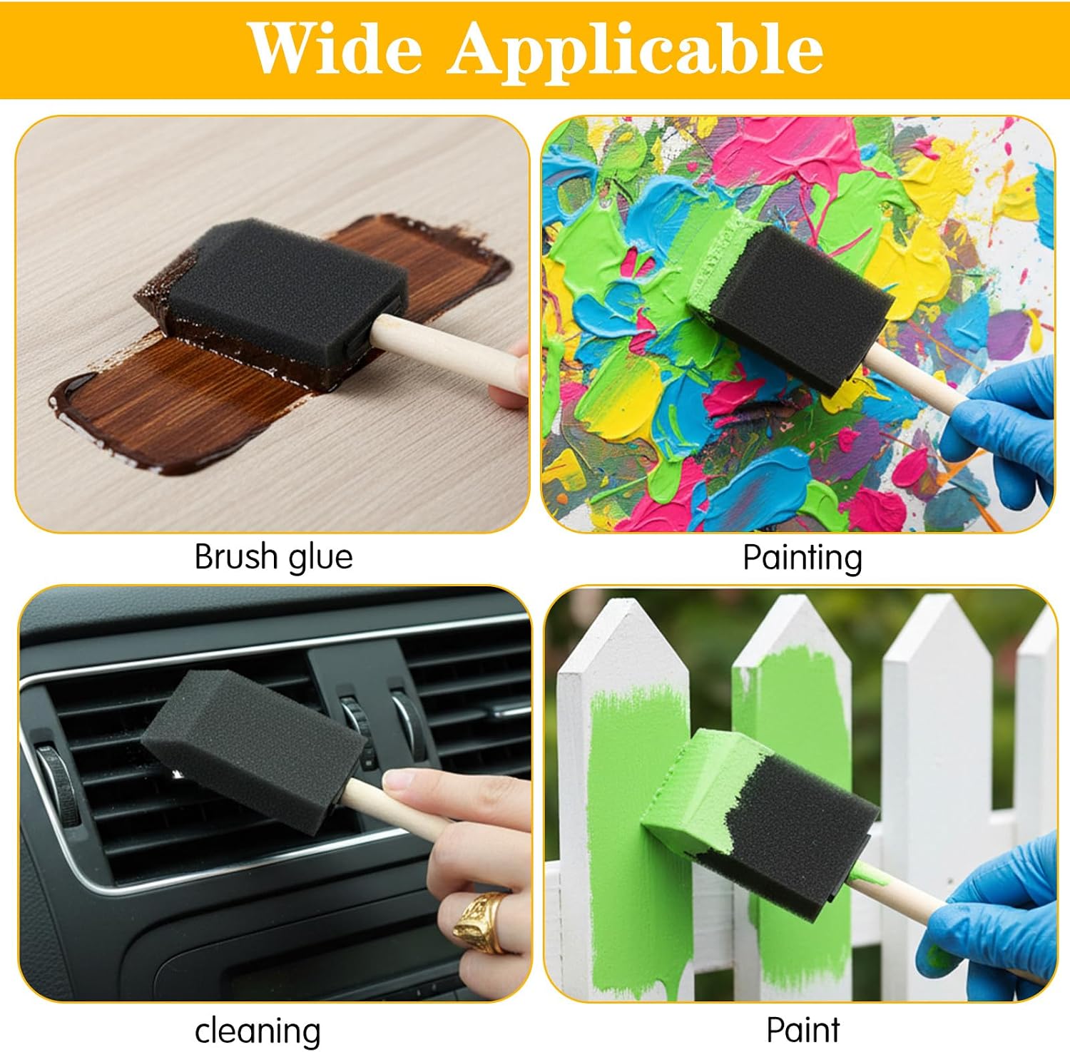 8 Pcs Foam Paint Brushes Set, 4 Sizes Wood Handle Sponge Paint Brush 1" 1.57" 2" 3" Sponge Brushes with Wooden Handle for PaintingStaining Varnishes DIY Craft Projects