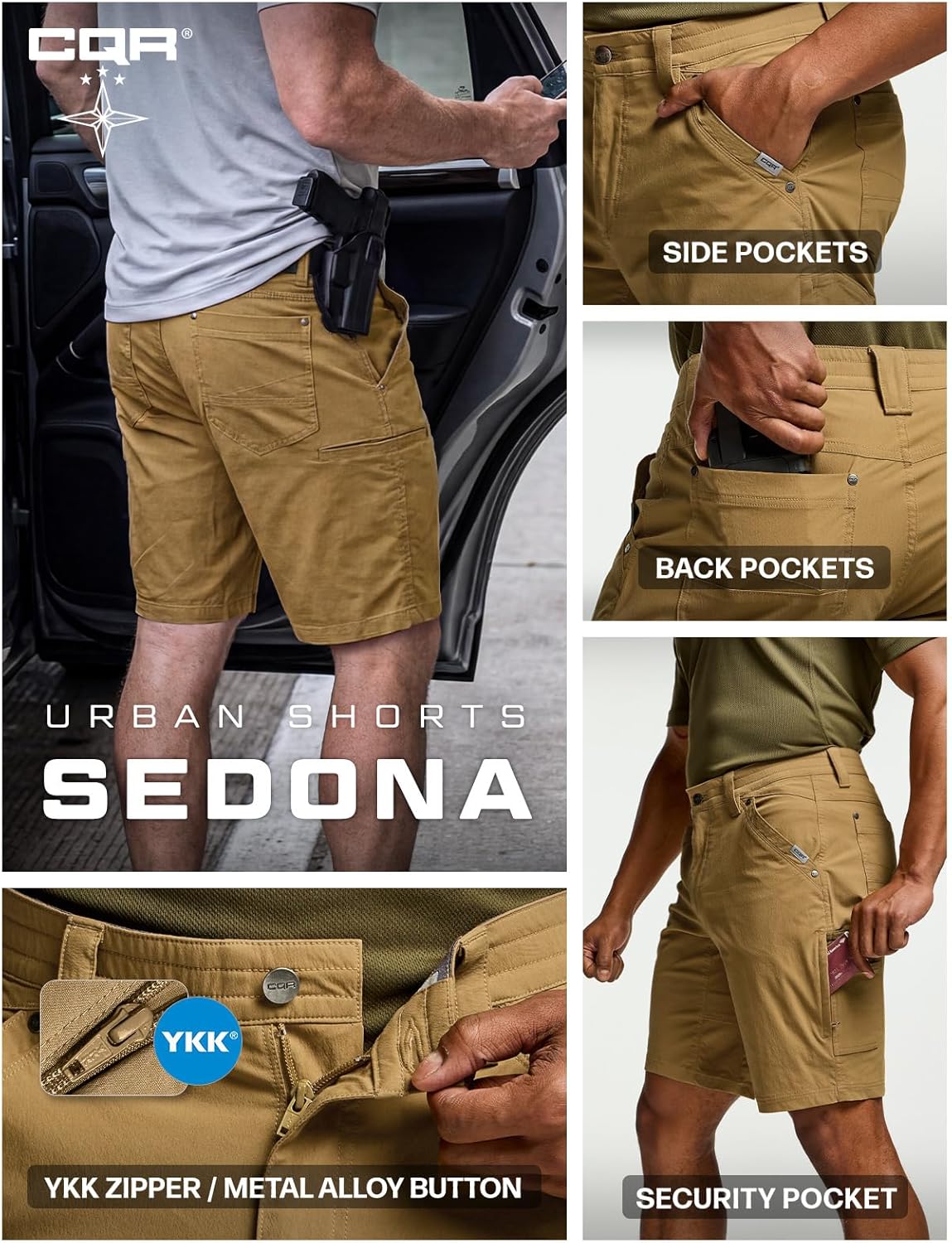 CQR Men's Stretch Utility Shorts, Lightweight Quick Dry Casual Shorts, Hiking Golf Cargo Shorts with Zipper Pockets - Image 6