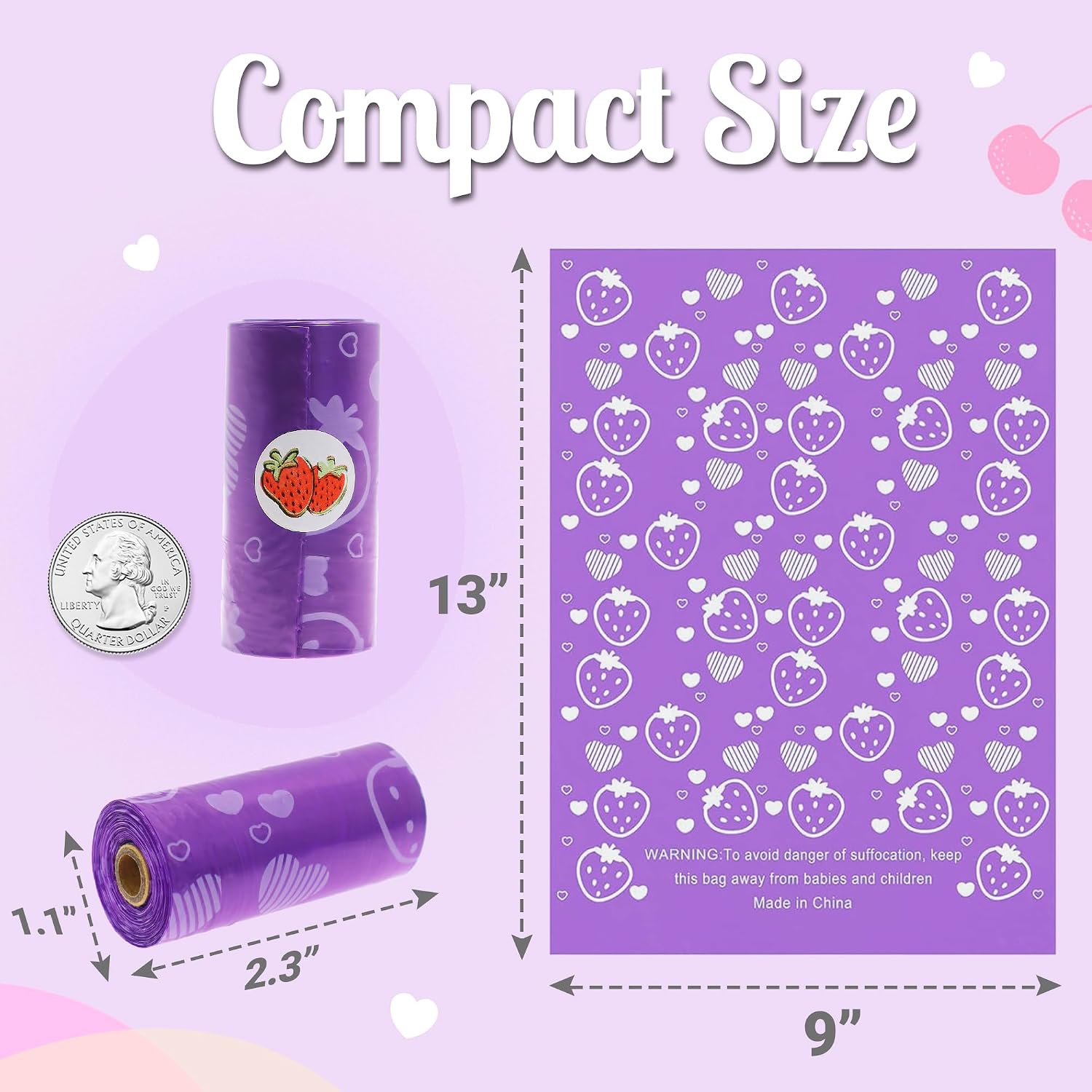 Sanitary Napkin Disposal Bags with Dispenser, Purple Feminine Hygiene Bags for Tampons & Pads, Leakproof Mini Trash Bag for Women, Personal Care Privacy Handling Bag for Travel, Purse, Diaper Duty image 2