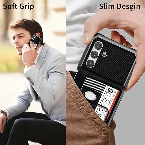 Miniatura 7 de Rossy Funda para Samsung A14 5G Galaxy A14 5G con tarjetero de crédito, ranuras ocultas, tapa abatible, casete de audio retro, doble capa,