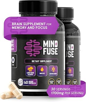 2 Pack - Nootropic Memory Booster Supplement for Adults - Lions Mane Capsules with Omega-3, Ashwagandha & L-Theanine for Focus & Memory - Gluten-Free 120 Capsules