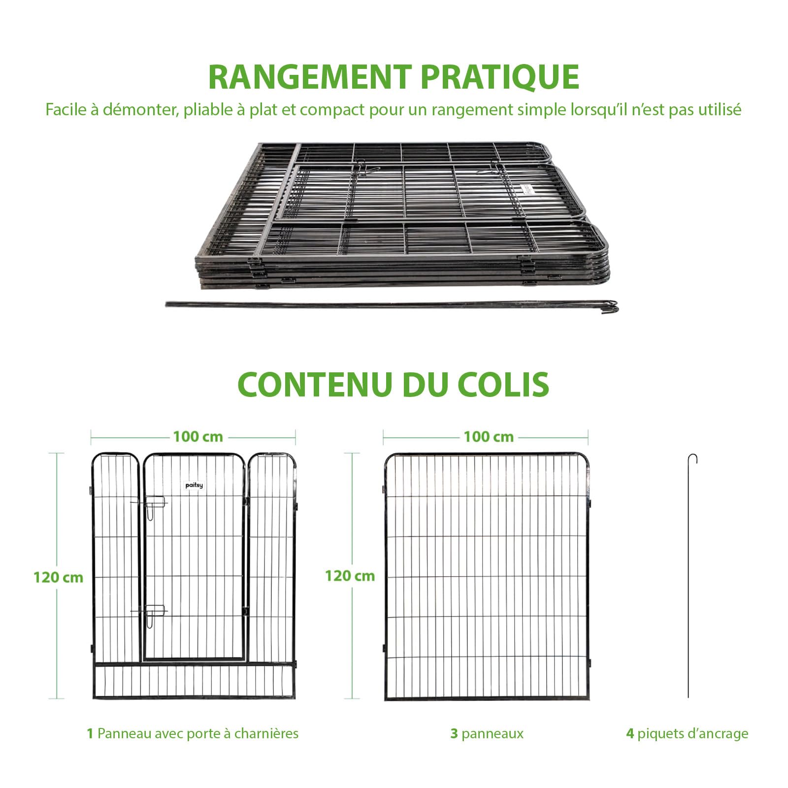 Parc Enclos pour Chien Chiot et Lapin GARDEO100x120x6, 6 Panneaux 100x120cm, 2M2, modulable, intérieur et extérieur, Pliable, Garantie 5 Ans
