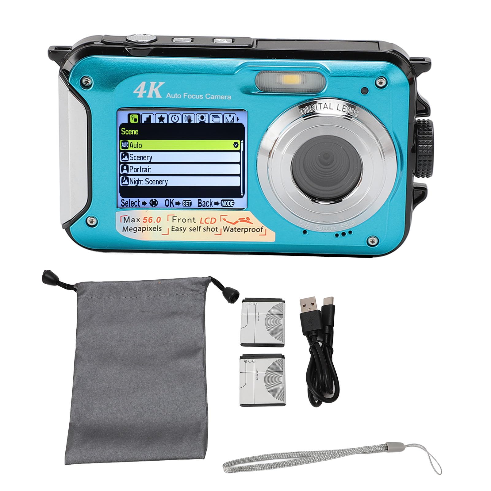 Amazon | 水中カメラ、4K 56MPオートフォーカス防水カメラ、16X