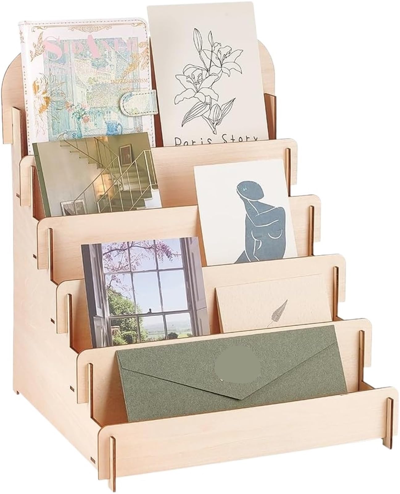 Huwoyg One Color 5 Tier Greeting Card Stand Wooden Display Portable Cardboard Sticker Retail For Cards For Cards