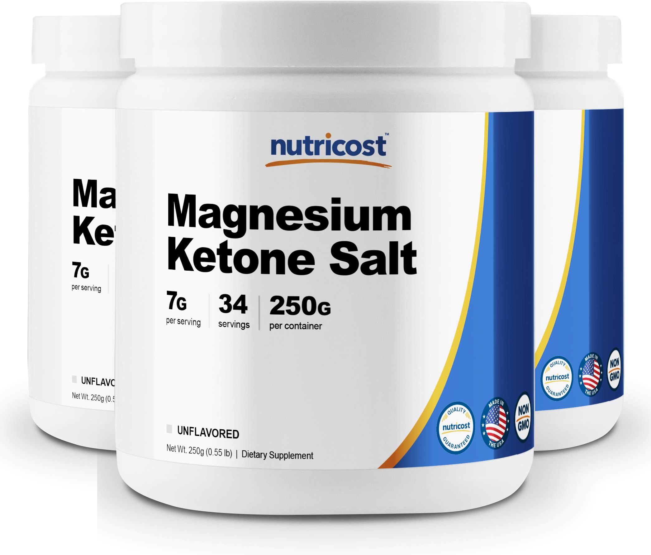 Nutricost Magnesium BHB Salts, Exogenous Ketone Supplement, 6.5g Beta-Hydroxybutyrate Per Serving, 250 Grams (3 Bottles)