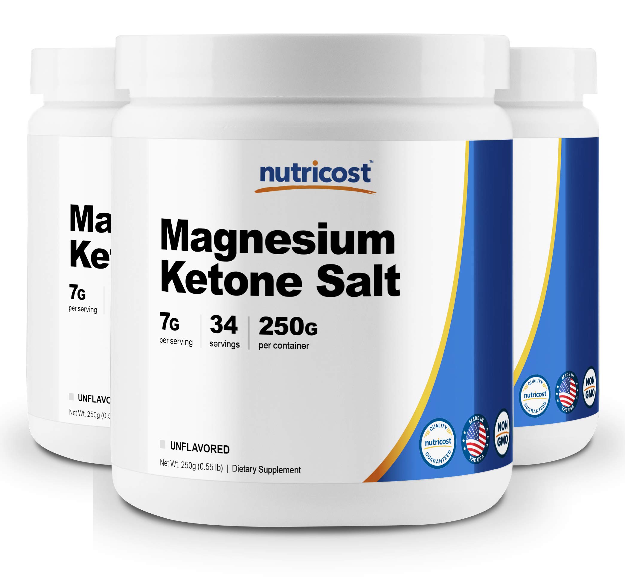 Nutricost Magnesium BHB Salts, Exogenous Ketone Supplement, 6.5g Beta-Hydroxybutyrate Per Serving, 250 Grams (3 Bottles)