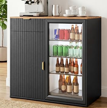 Mini Fridge Cabinet with Drawer, Adjustable Shelf & Power Outlet, Black