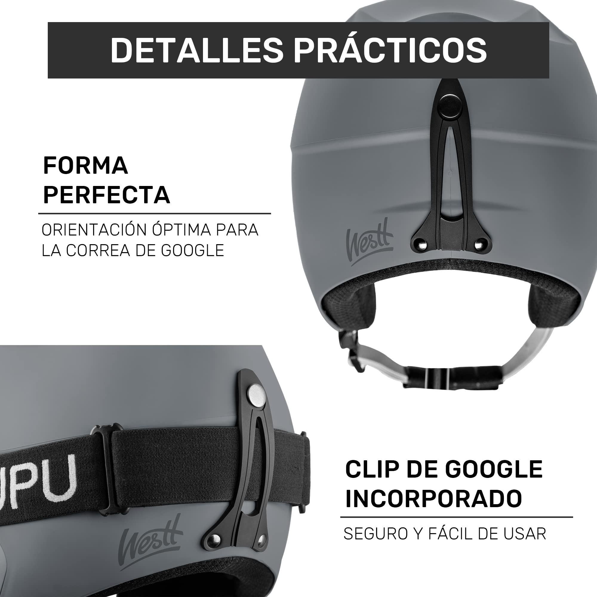 Westt casco de esquí hombres señoras snowboard casco freeride esquí de travesía casco deportes de nieve casco I ligero transpirable ventilado I gris I 57-58 cm