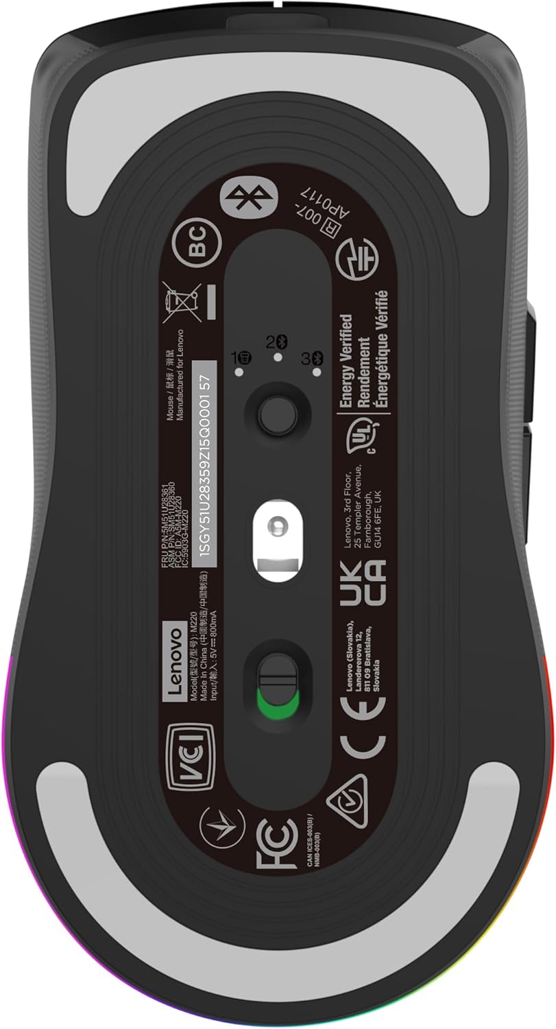 Lenovo Ratón Gaming Legion M220 Wireless (5000 dpi, 7 Botones, RGB 2 Zonas, Ambidiestro, Conectividad 2,4 GHz, Bluetooth y Cable, 20 Millones de Clicks, Sensor Óptico, Windows 10-11) Color Negro 6