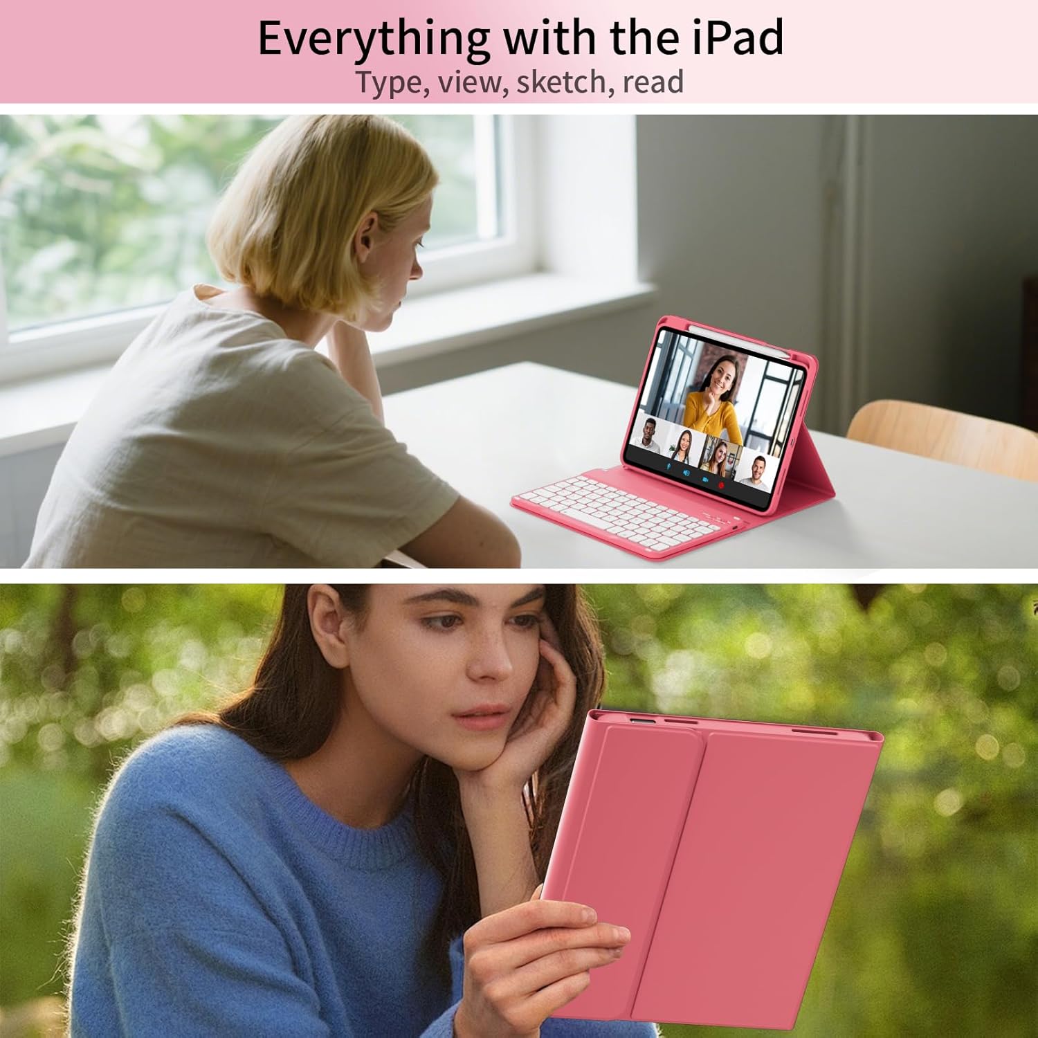 for iPad 10th 11th Generation Case with Keyboard, Folio Cover with Pencil Holder, 7 Colors Backlit Wireless Detachable Keyboard for iPad 11 inch A16 2025 10th Gen 10.9 Inch 2022, Red - Image 9