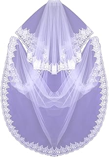 2-Tier Bead Embroidered Lace Edge Wedding Veil 36/110-in Long 1063