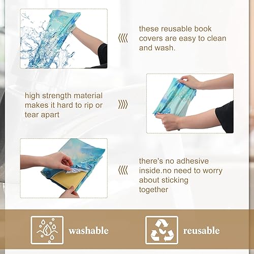 Miniatura 3 de Teling Paquete de 9 fundas protectoras de tela jumbo elásticas para libros, coloridas, duraderas, lavables, reutilizables, de nailon, para libros de