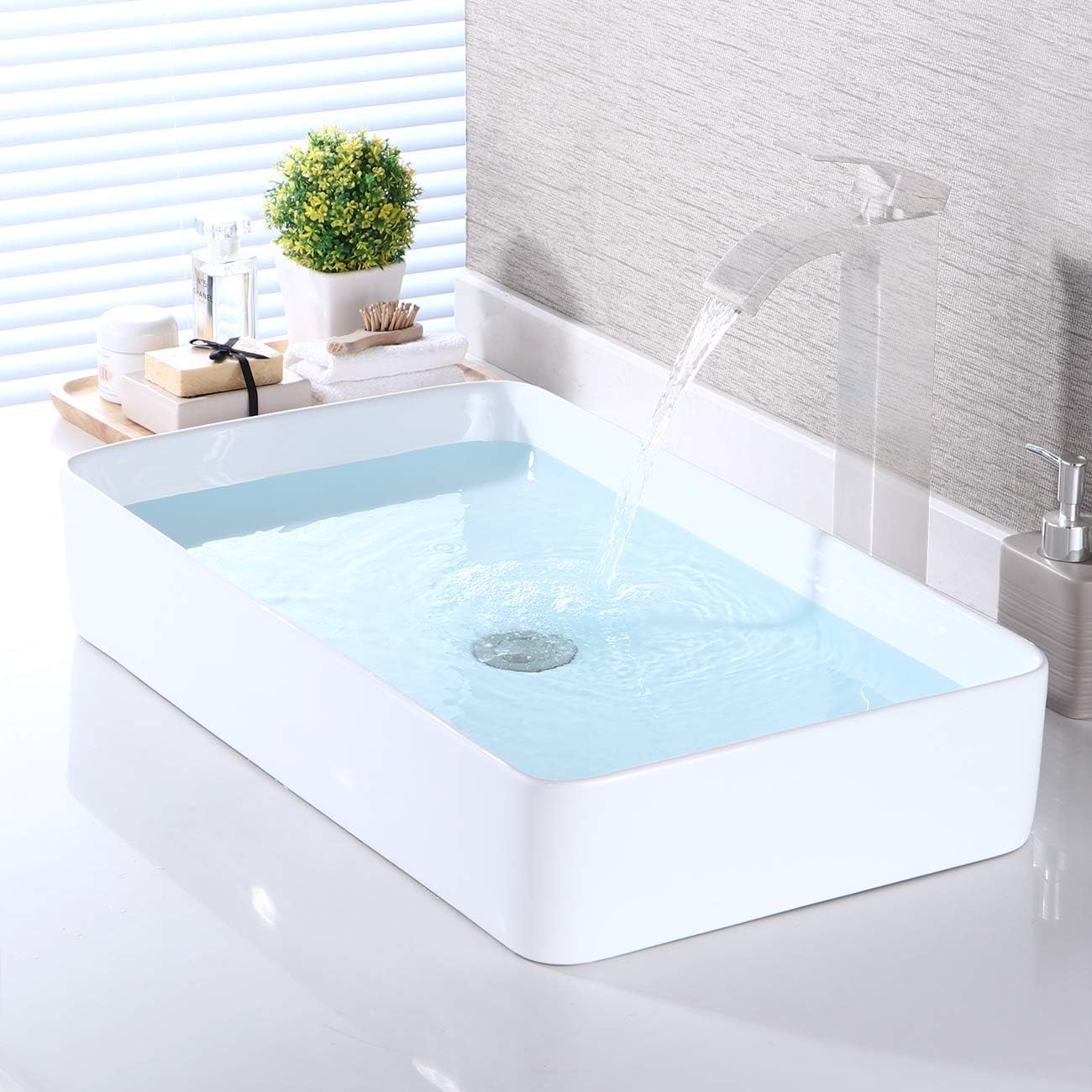 Exclusive Discount 80% Offer KES Bathroom Vessel Sink 24 Inch Above Counter Rectangular White Ceramic Countertop Sink for Cabinet Lavatory Vanity, BVS123S60