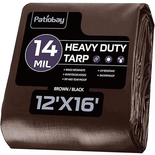 Patiobay Tarp 12x16FT, 14 Mil Large Tarp, Tarps Heavy Duty Waterproof with Grommets Every 23.6", 420D Thick Plastic Tarp, UV Resistant Tear&Fade Resistant, Reinforced Edges for Outdoor Pool Camp Tent