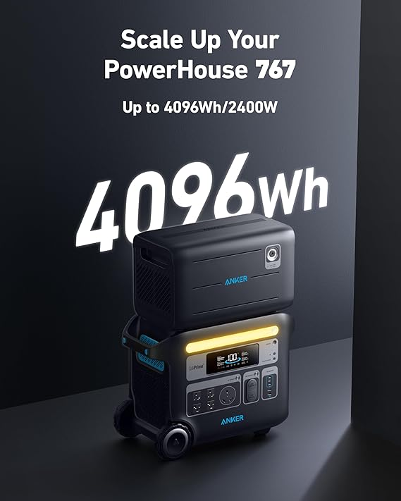 Anker SOLIX F2000 Portable Power Station, PowerHouse 767 and 760 Expansion Battery, 4096Wh LiFePO4 Battery with 4 AC Outlets Up to 2400W, GaNPrime Solar Generator for Home, Outdoor Camping, RV