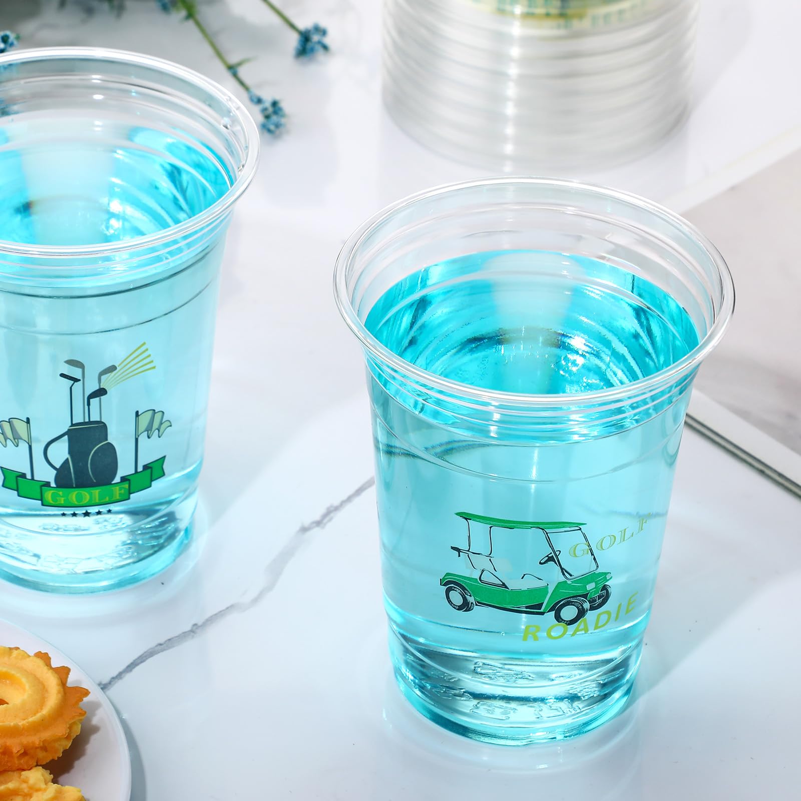 100 vasos de plástico a granel de 16 onzas, vasos desechables transparentes para bebidas frías, cerveza, aperitivos, caramelos para suministros de fiesta temática, regalos de decoración (golf