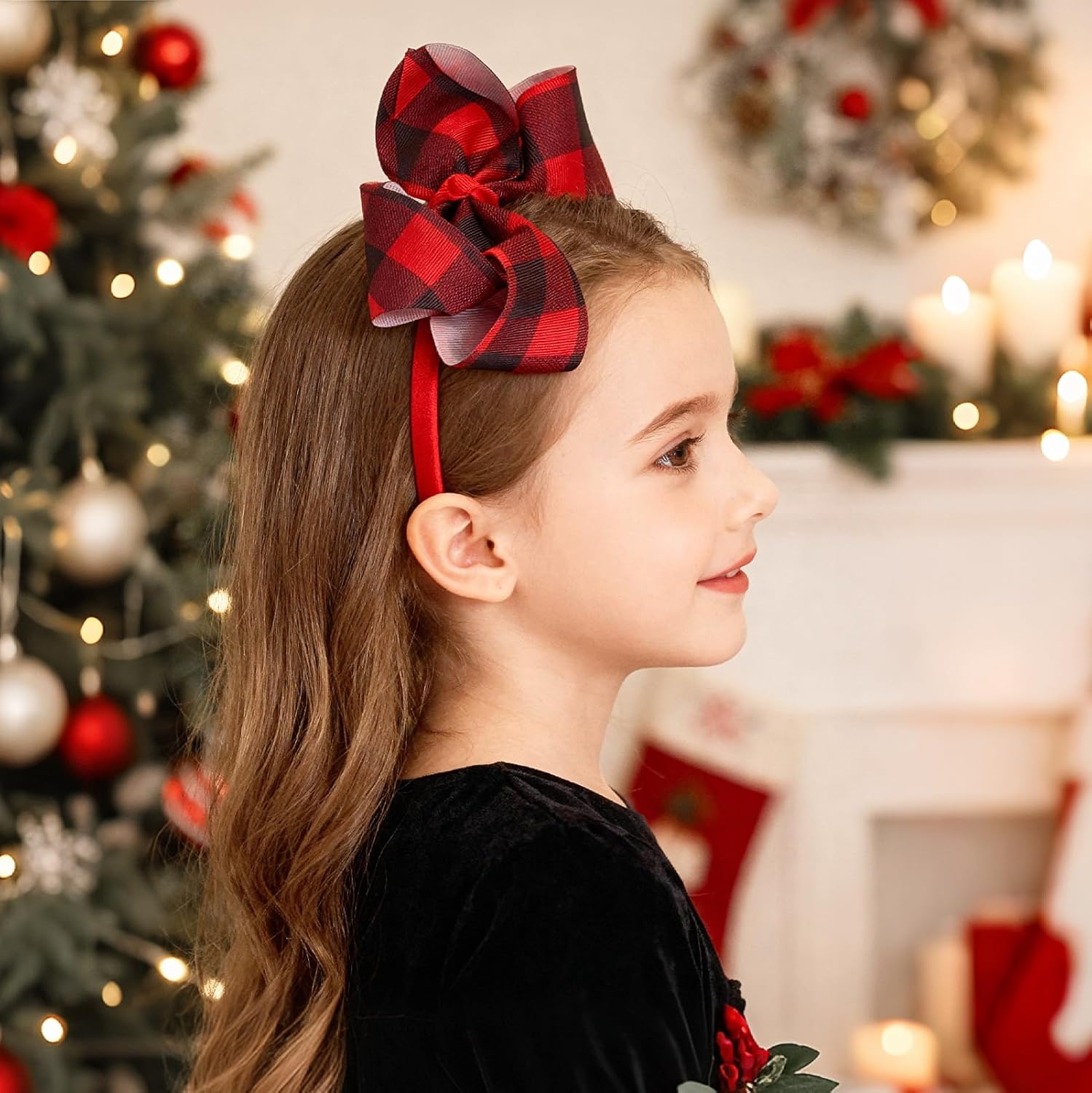 Condition photo showing New/Like New for Doneace Christmas Headband Buffalo Plaid Bow Hair Bands Red Vintage Checkered Bow Hair Hoop New Year Hair Accessories for Women Girls Christmas Holiday Happy New Year Winter Party Supplies